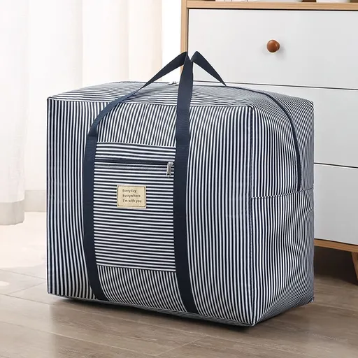 Oxford Cloth Travel Storage Bag Waterproof Fold. Dark blue stripes Medium 42X32X17cm