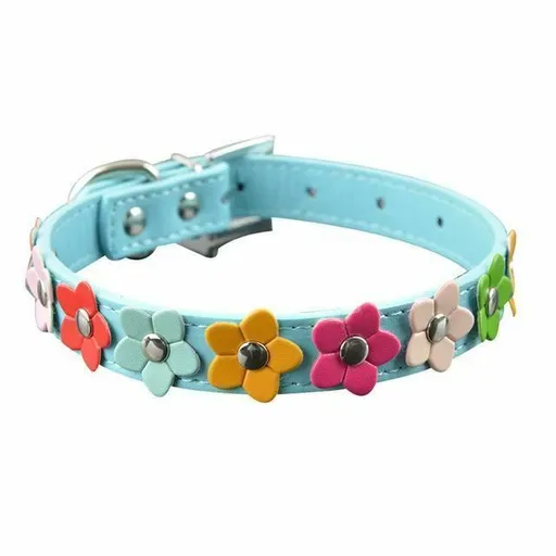 House Of Dasein Rainbow Flower Collars Pet Play Puppy Kitten Bondage Kink Fetish Restraints - Blue - M