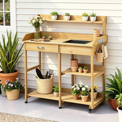 Gardeon Outdoor Potting Bench Table Storage Cabinet Potters Garden Workstation Natural