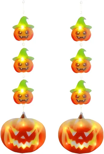Halloween Decoration Window Lights - Orange Pumpkin Lantern Lights - Halloween Fairy Lights - 2 Pieces LED Indoor Autumn Decoration Pumpkin Christmas Lights - Halloween Outdoor Decoration - for Indoor Outdoor Garden Home Party Bar Decorations