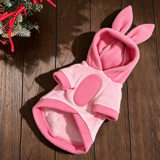 Fleece Hooded Pet Clothes Cartoon Bear Pink Pig (Hooded Fleece) S (Chest 35cm, Weight 1.5-2.5kg)