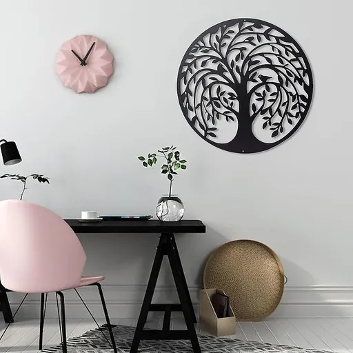 60cm Tree Of Life And Birds Round Metal Wall Garden Art Sculpture For Outdoor Decor
