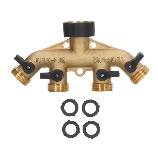 4 Way Water Splitter Brass Ball Valve Distributor for Garden Watering Agricultural Irrigation Car Washing US Style