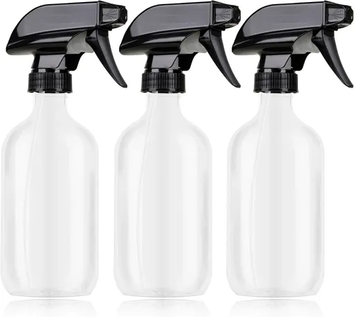 Plastic Spray Bottles 3 Pack, Refillable 16 oz Empty Spray Bottle for Cleaning Solution, Durable and Powerful Nozzle, Spray Bottles for Hair, Plants, Cleaner, Oil