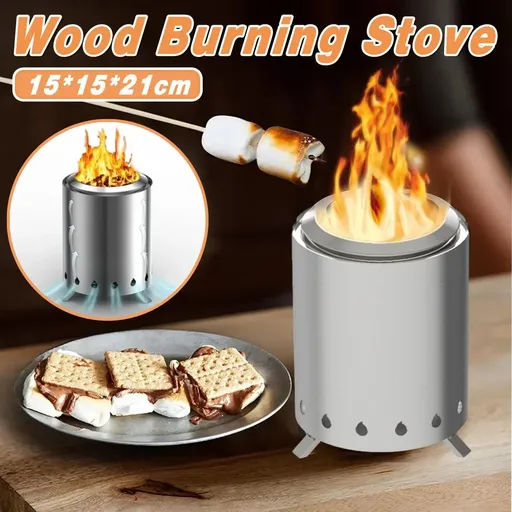 Outdoor Portable Wood Stove Low Smoke Solid Fuel Camping Cooking Heater