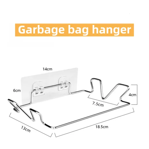 Stainless Steel Wall-Mounted Trash Bag Holder with Curved + V-Sharp Ear Hook - Heavy Duty Waste Bag Support for Home & Office