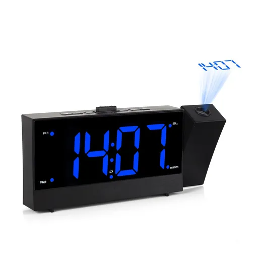 Digital Projection Alarm Clocks for Bedrooms - Large LED Display, 180° Rotatable Projector, 5-Level Dimmer,USB Charger