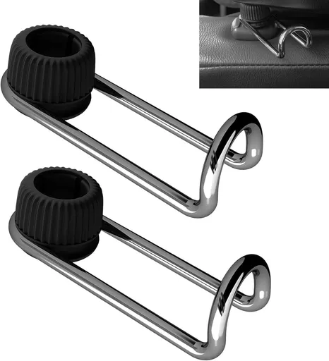 2 PCS Car Headrest Hooks, 10 KG Load Bearing Anti-slip Hanging Hanger, Rotatable Hidden Storage Hook, Universal Multifunction Seat Back Organizer for 0.47" - 0.59" Tube Diameter (Black)