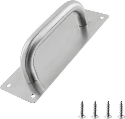 Door Pull Handle with Plate Stainess Steel Heavy Duty Barn Door Handle Push Pull Handles for Shed Commercial Gate, Silver, 7-7/8-inch x 2-9/16-inch