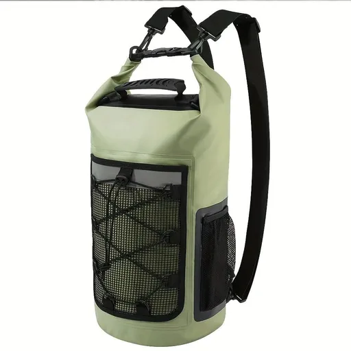 25L Large Capacity Waterproof Backpack Double Layer Rainproof Dry Wet Separation Abrasion Resistant Night Reflective for Outdoor Camping Kayaking Surfing Canyoning Daily Commute（pitch green）