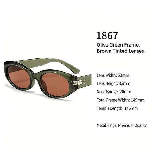 Earthy Olive Green Brown Lens Cat Eye Sunglasses UV400, Retro Utility Outdoor Vibe, Suitable for Christmas Gifting