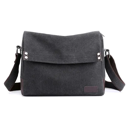 Black Men's Large Capacity Canvas Messenger Bag Lightweight Multi-Pocket Crossbody Shoulder Bag for Work Casual Travel iPad Compatible