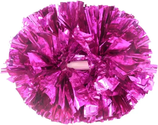 6 Pcs Metallic Cheerleading Pom Poms with Baton Handles for Sports Team Parties, Hot Pink