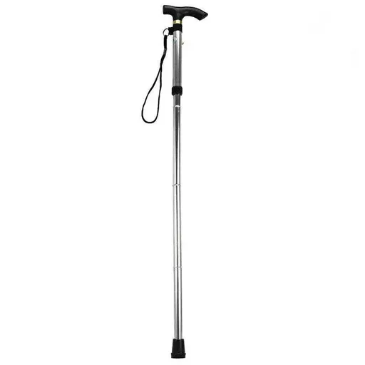 Folding Walking Stick Travel Cane Adjustable Height 82 to 92cm Aluminium Anti Slip - Silver