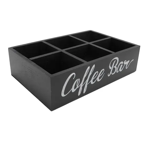 Coffee Station Organizer with Divider Wooden Coffee Bar Accessories Storage Box Tea Bags Coffee Pods Holder for Countertop Farmhouse Black