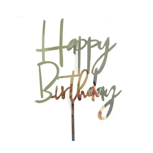 Acrylic Home Happy Birthday Decor Baking Cake Topper Card Party Decor Supply - Silver S31