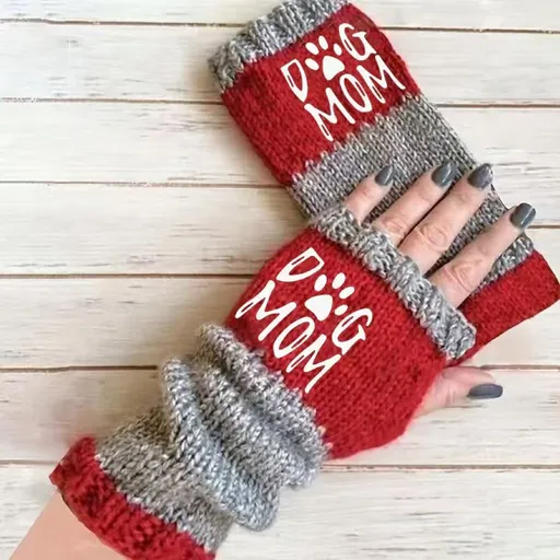 Stylish Spliced Half Finger Gloves Soft Knit Hand Palm Protective Daily Mittens 2 Pcs Letter Red Pattern Perfect Christmas Gift