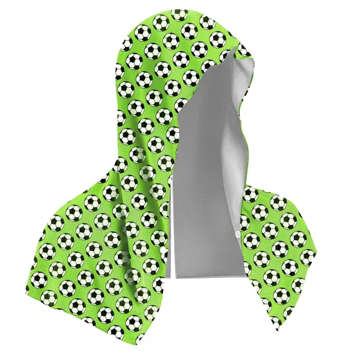 Green Football Instant Cooling Hooded Towel U-Shaped Sun Protection Quick Dry Scarf with Carabiner Pouch for Local Outdoor Sports and Gym Workouts