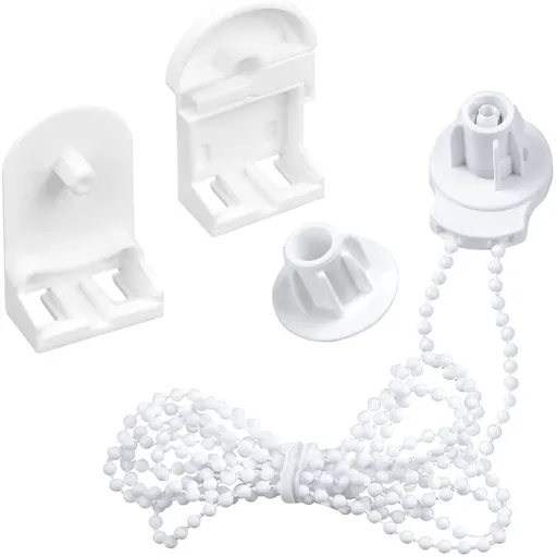 Roller Blind System with Wall Brackets - 25 mm - Roller Blind Fittings - Plastic - With 3M Bead Chain - Replacement Repair Kit for Roller Blinds - Curtain Parts - White - Suitable for Window Blinds