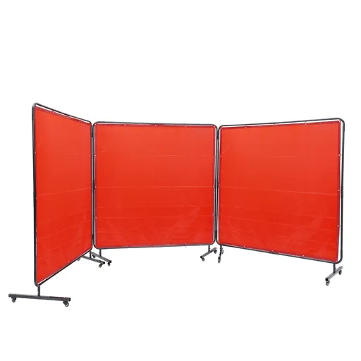 Welding Screen with Frame, 6' x 6' 3 Panel Welding Curtain Screens, Flame-Resistant Vinyl Welding Protection Screen on 12 Swivel Wheels (6 Lockable), Moveable & Professional for Workshop, Red