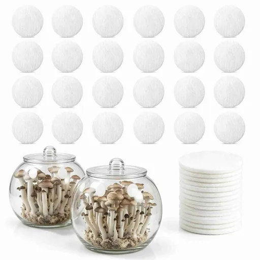 48Pcs Monotub Adhesive Filter Disks, 2.56in Dia x 0.12in Thick Mushroom Filter Pads Monotub Filtration Pad Replacement Mushroom Growing Supplies, White