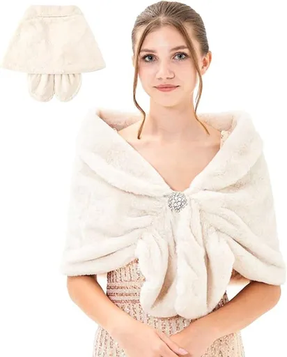 Womens Winter Scarf Poncho with Brooch, 143 x 33.5 cm