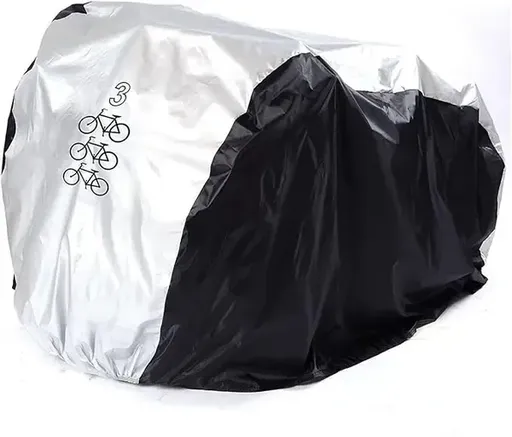 Waterproof PU-Coated Bike Cover for up to 3 Bicycles or a Motorcycle with UV and Dust Protection, Silver and Black, 200 x 105 x 110 cm