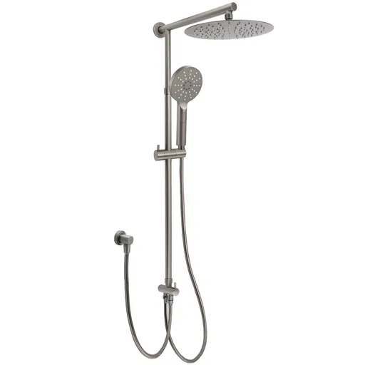 WELS Gun Metal Dual Round Shower 10" Rain Head 3 Mode Handheld Sliding Rail Diverter Set