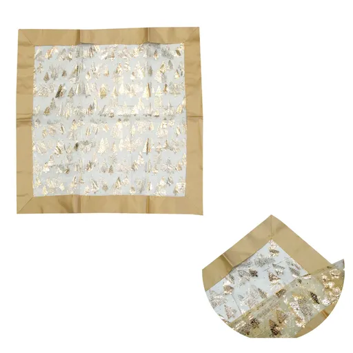 Christmas Tablecloth Sheer Organza Glitter 90 x 90 cm Gold Trees