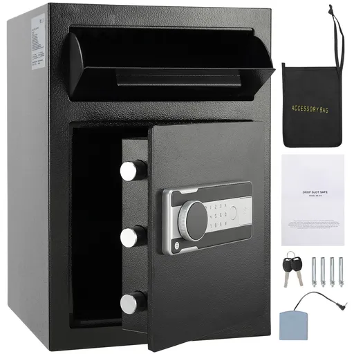 Depository Safe 2.5 Cub Electronic Code Lock Drop Slot 20.27 x 13.97 x 13.97 Inch All-Steel Construction Black