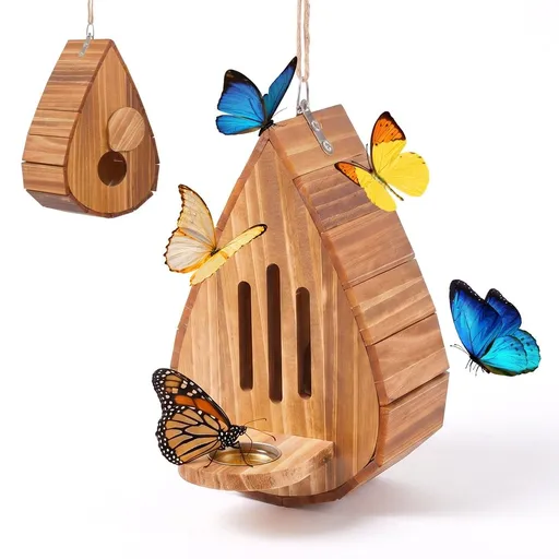 Wooden Hanging Butterfly House, Featuring a Smooth, Easy to Hang for Garden Butterflies and Bees Pollinator House