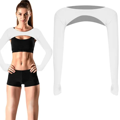 Breathable Quick-Dry Arm Warmers with Shoulder Protection and Thumb Holes, White