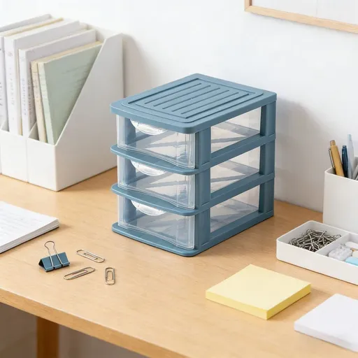 3-Tier Desktop Drawer Organizer, 6.9x4.1x6.8in Transparent Plastic Storage Box, Dustproof Multi-Purpose Container for Office Cosmetics Stationery, Blue