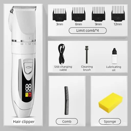 Digital Display Electric Hair Clipper, Rechargeable Hair Trimmer for Adults & Kids, Hair Cutting Machine—White