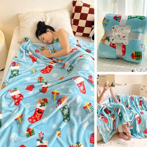 Gentle‑texture Flannel Throw Blanket Suitable For Christmas & Halloween, Christmas Stocking Motif, For Home Leisure Break, Holiday‑theme Gift Blanket, 120x200cm M Size