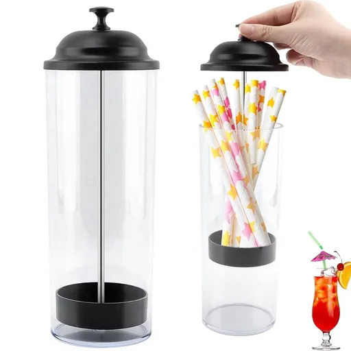 10.6 in Straw Dispenser with Lid, Plastic Straw Holder for Counter, Drinking Straw Organizer Container Transparent Straw Holder for Most Straws, Black (Straws Not Include)