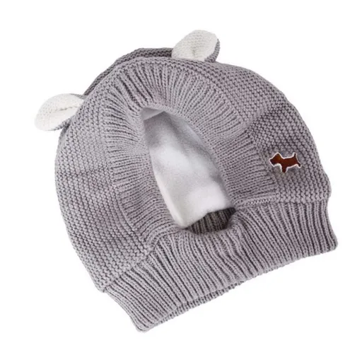 1Pc Grey Dog Knitted Hat, Dog Ear Muffs Noise Protection Quiet Ears for Dogs Winter Ear Warmer Hat for Medium Large Dogs Cats Pets