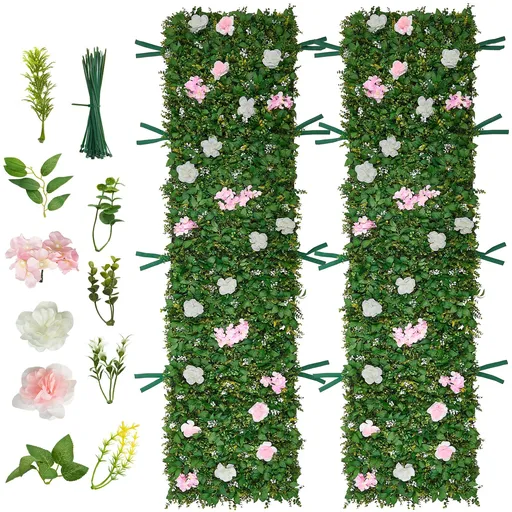Artificial Luxury‌ Flower Wall Backdrop, 2 PCS, Each Panel 61 x 243.8 cm, Gorgeous 3D Silk Floral Backdrop Pet Friendly, Easy Installation Flower Wall Panel for Wedding, Event, Party, Home Decor