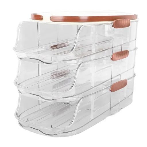 3 Layer Automatic Rolling Egg Storage Box Egg Organizer Egg Storage Container with Lid for Refrigerator Double Row