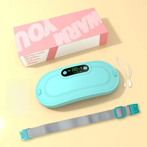 Green Portable USB Rechargeable Graphene Heating Waist Belt with Gift Box - 4 Modes Vibrating Abdominal Massager & 3 Levels Large Area Heating Therapy Pad for Women