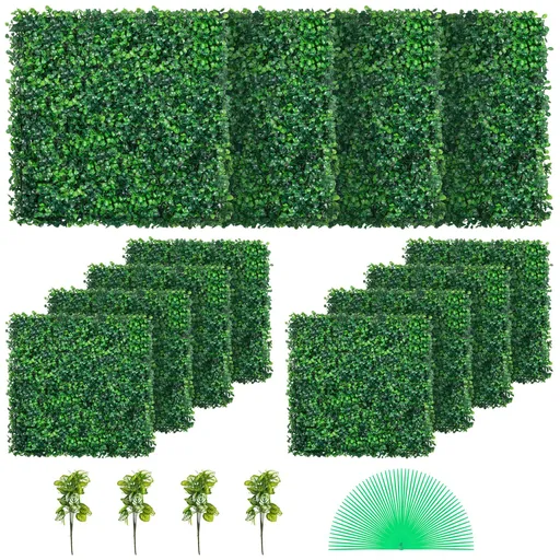 Artificial Boxwood Panel UV 12pcs Boxwood Hedge Wall Panels Artificial Grass Backdrop Wall 20X20" 4cm Green Grass Wall Fake Hedge for Decor Privacy Fence Indoor Outdoor Garden Backyard