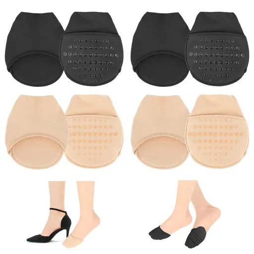 4 Pairs Ball of Foot Cushion Socks, Women's Toe Cover with Padding, Toe Topper Socks, No Show Liner Socks for Women and Girls (Beige and Black)