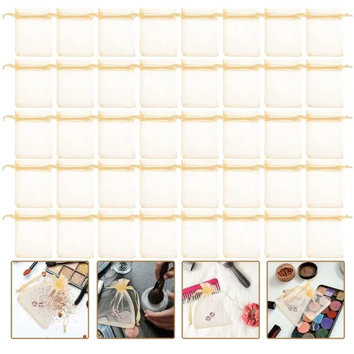 100Pcs Large Organza Bags Plated Gold Sheer Drawstring Pouches for Party Favor and Candy Storage
