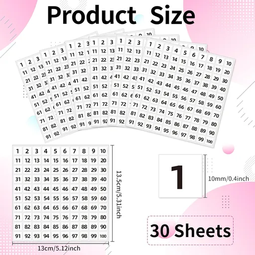 STARLIBOO 1 to 100 Consecutive Number Stickers, 0.4 inch Square Small Number Stickers Labels for Inventory, Storage, Organizing, Boxes, Bins, Toolbox, Locker (3000 Labels, White)
