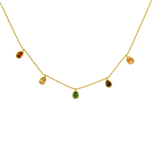 Stainless Steel Necklace Pendant, Gold Women Necklace with Colorful Teardrop Cubic Zirconia Pendant Necklaces