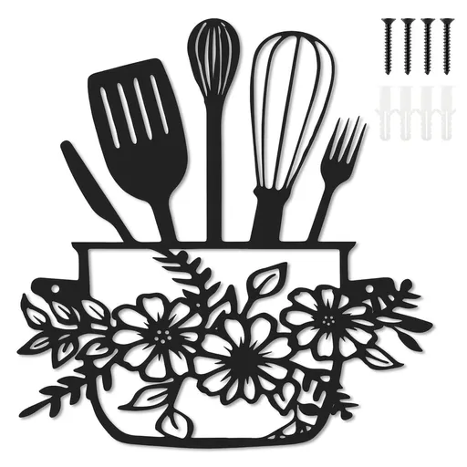 Black Metal Kitchen Wall Decor, Modern Farmhouse Kitchen Decor Above Sink, Sturdy Iron Wall Art Sculptures, 11" x 10.6