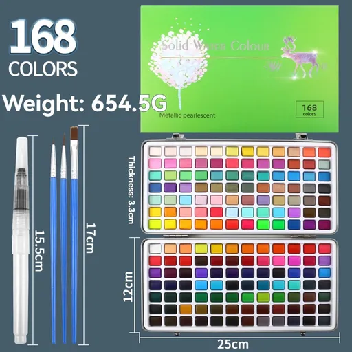 solid water colour paint set, watercolour painting supplies, art supplies, multiple colour options, painting set, Australian artist supplies, watercolour kit, hobby paints - Multi-color - Size 168Color