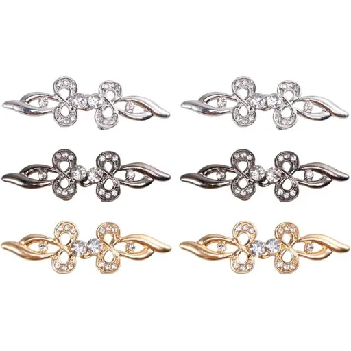 3 Pair Rhinestone Zinc Alloy Clothing Buckles, Sew-on Fasteners for Shawls and Collars