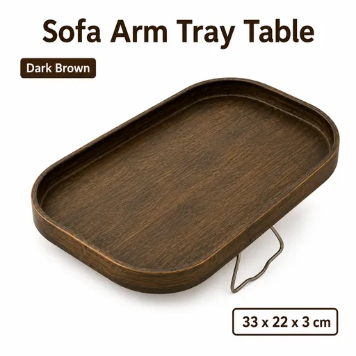 Bamboo Sofa Arm Tray Table for Couch Armrests, Space-Saving TV Dinner, Drink, Snack and Remote Holder, Dark Brown Rounded Rectangle, 13 x 8.7 x 1.2 Inch