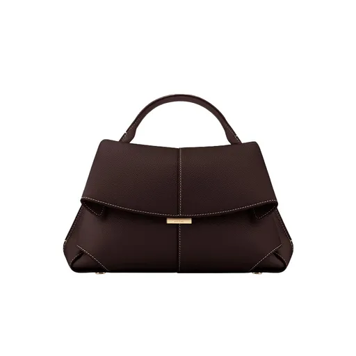 Coffee Elegant Womens Genuine Cowhide Leather Top Handle Satchel - Chic Flap Crossbody Shoulder Bag